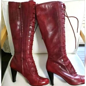 SOLD✅️ Max Studio red leather Lace up boot. Size 10M